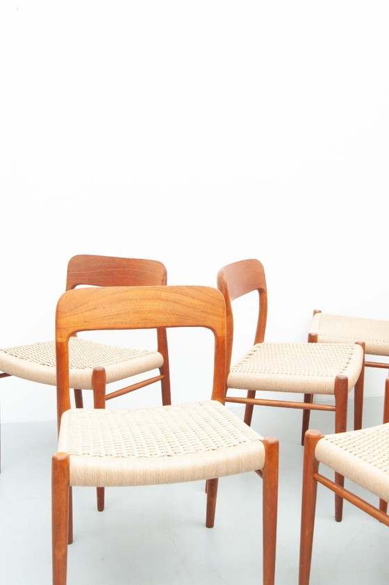 Image 1 of 6x dining chairs model 75 made of teak by Niels Otto Møller for J. L. Møller Møbelfabrik (1950s)