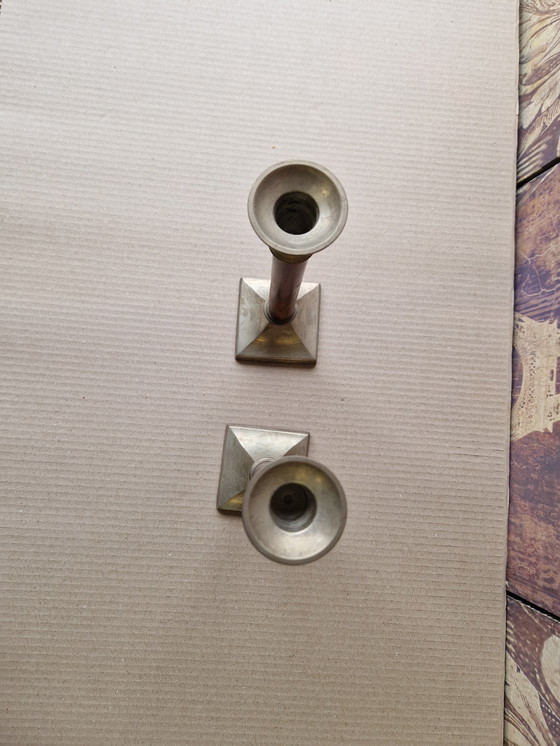 Image 1 of Chic set of candlesticks aluminum with wood