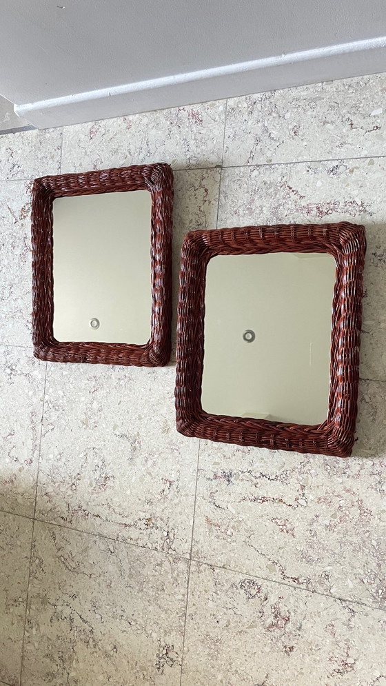 Image 1 of Coppia di specchi vintage in rattan