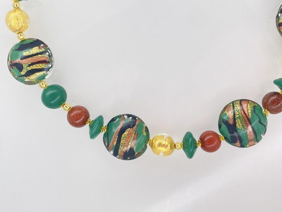 Image 1 of Collana artigianale in Vetro di Murano – lavorazione al lume con foglia oro e avventurina
