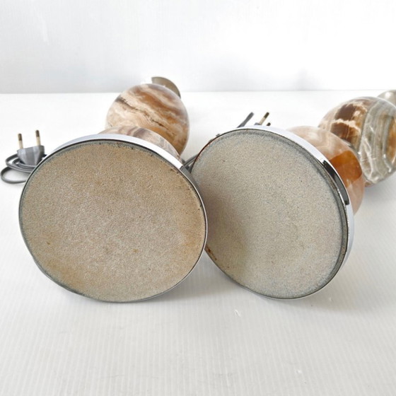 Image 1 of PAIR OF VINTAGE 1970S EGG LAMPS IN MARBLE & CHROME STEEL DLG MAISON BARBIER