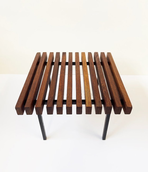 Tavolino per piante in teak Mid-Century, Sgabello, Metallo vintage originale – Libri d'arte, Legno, Ferro (photo 11 of 12)