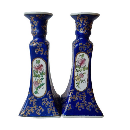 Vintage Chinese porcelain candlesticks