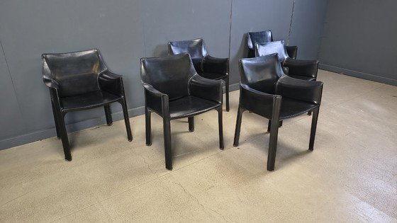 Image 1 of Set of 6 Cassina Cab 413 Chairs by Mario Bellini, 1980s