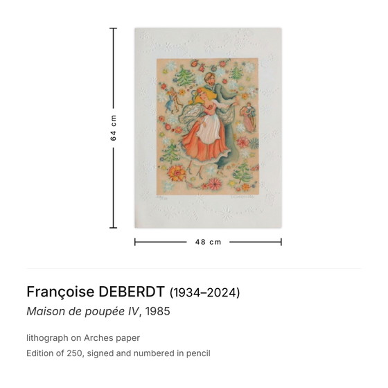 Françoise Deberdt Lithographie Signée Maison De Poupée IV 1985 – Lithographies et sérigraphies, Paper (photo 3 of 5)