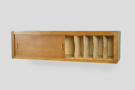 Vintage Mid-Century Wall Cabinet with Sliding Doors, 1960s – Wood (photo 3 of 14)
