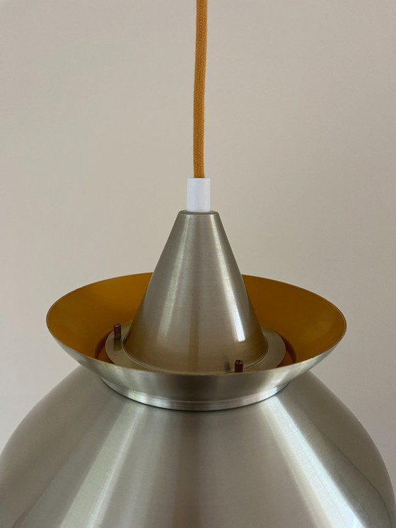 Image 1 of Suspension vintage danoise chromée/ocre - Lampe de style Doo Wop