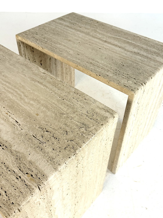 Image 1 of Set of 2 vintage travertine side tables '60