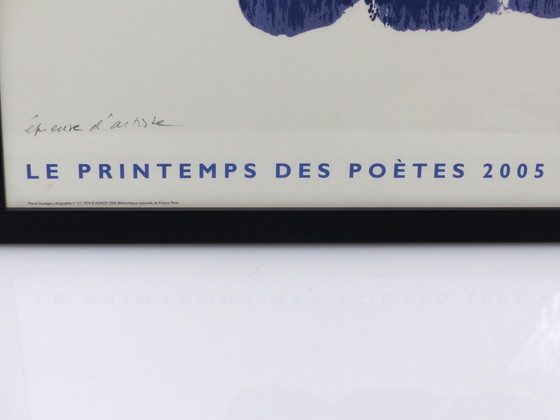 Image 1 of Framed Poster "Le Printemps des Poètes", After Pierre Soulages, Lithography For Gallimard, 2005