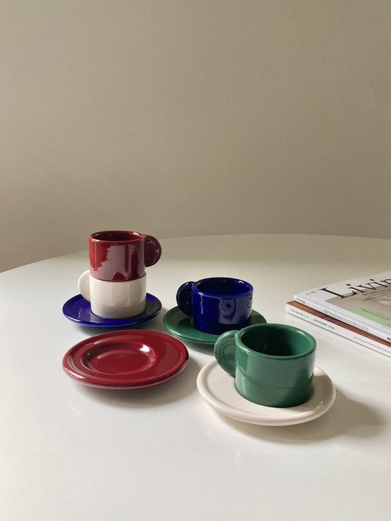 Image 1 of Ensemble de 4 tasses à café vintage en céramique fabriquées en Italie