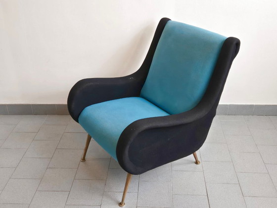 Image 1 of Vintage fauteuil uit 1950, rockabilly wollen jersey, DLG Marco Zanuso Arflex jaren 50