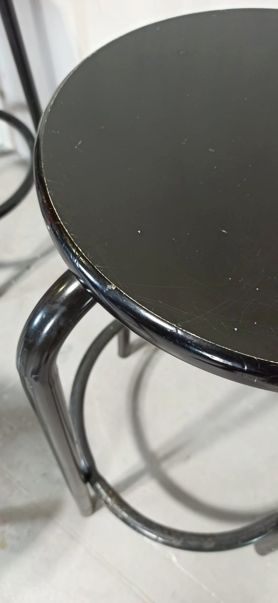Image 1 of 5 x vintage black round bar stools 
