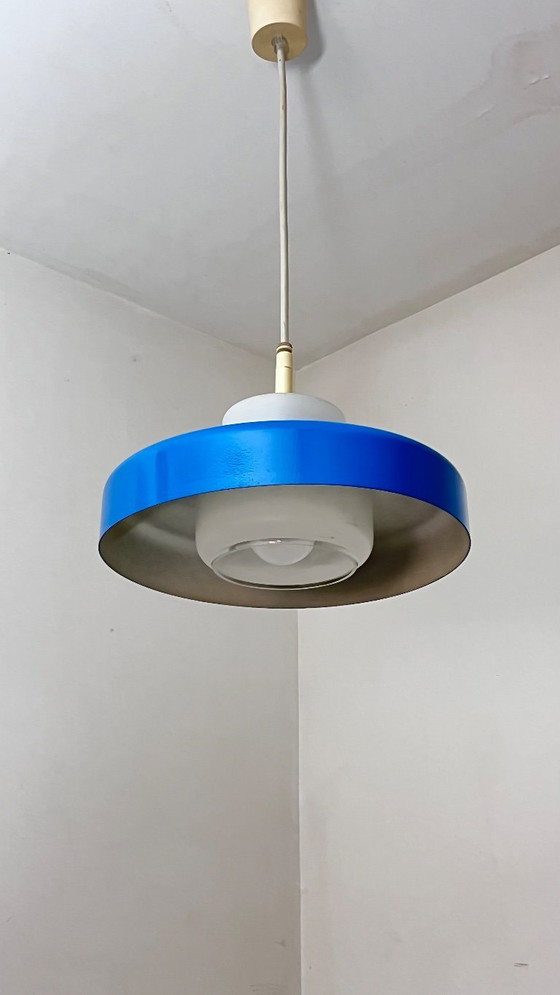 Image 1 of Lampada a sospensione vintage Doria Bauhaus design blu retrò