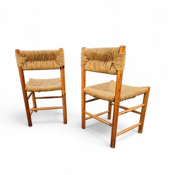 2 x pine wood woven reed dining chairs / France 1950s (photo 22 of 40)