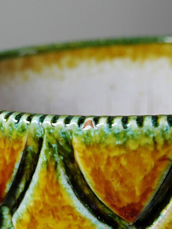 Image 1 of Mid-century vintage Italian ceramic salad bowl or bowl with scale pattern