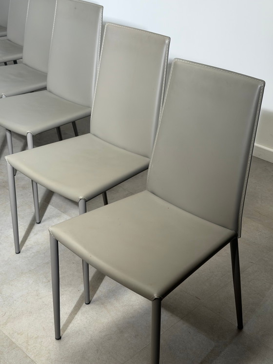 Image 1 of Calligaris Aida CS1484 eetkamerstoelen – set van 6 – echt leer – gemaakt in Italië