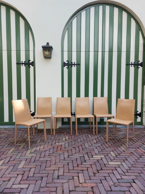 6 x Kamel-Leder-Esszimmerstühle