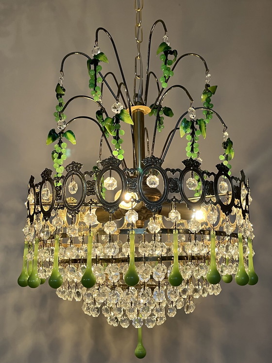 Image 1 of Italian Green Grapes Chandelier Pendant Lamp Vintage