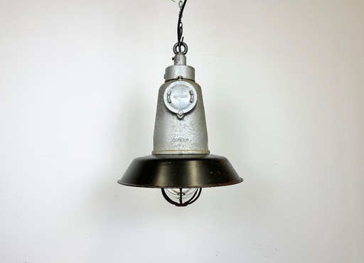 Italian Industrial Black Enamel Cage Pendant Light from Cortem, 1960s