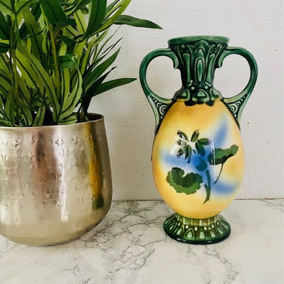 Image 1 of Artdeco Vase Jugendstil grüne Blumen 1920er Jahre