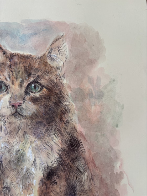 Watercolor Mixed Media Cat Drawing – Paintings & Drawings, Paper (photo 3 of 7)