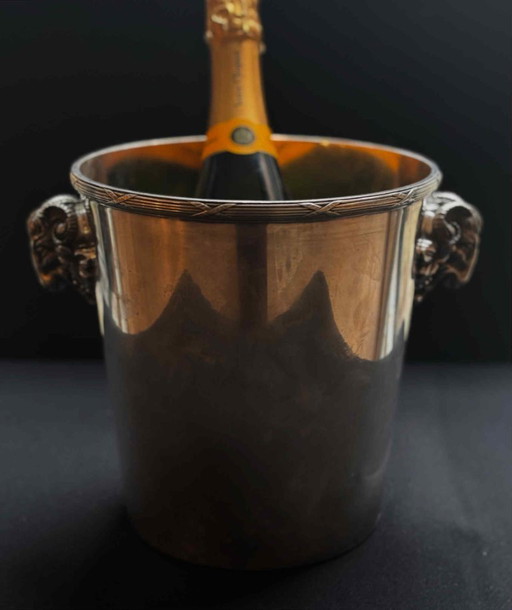 Vintage Christofle Champagnerkühler: Französischer Art Deco Silberplatte mit Widderkopfgriffen