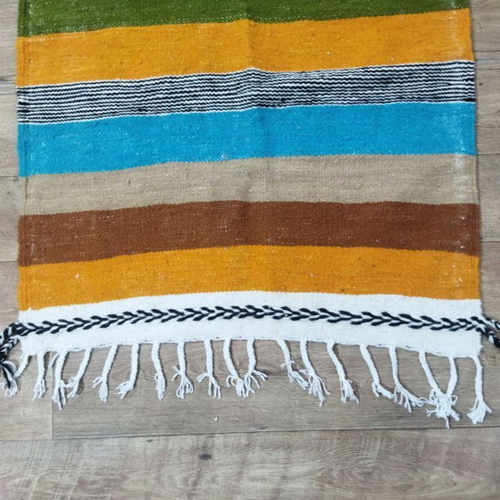 Image 1 of Authentieke Marokkaanse Kilim-loper 216 x 87 cm – Handgemaakt gestreept Berberkleed