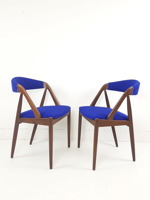 2 sedie in teak Modello 31 Sedie da pranzo Kai Kristiansen lana De Ploeg appena imbottite