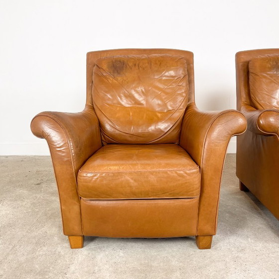 Fauteuils en cuir, marron, Bois, Vintage (photo 6 sur 13)
