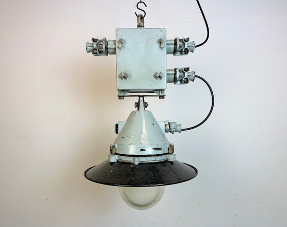 Image 1 of Grey Cast Aluminium Explosion Proof Lamp with Enameled Shade, 1970s