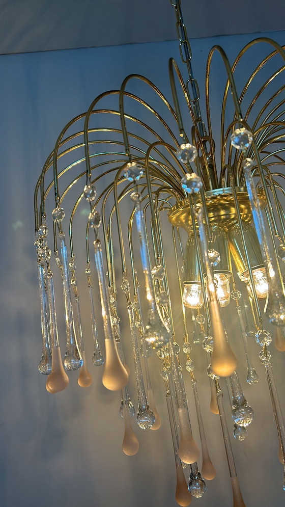 Image 1 of 2 pcs vintage Italian Teatdrop chandeliers pendants pink