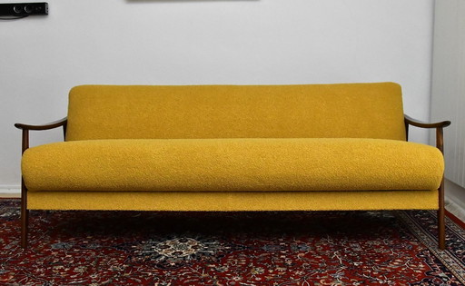 Canapé pliant scandinave en teck et bouclé jaune, 1960s