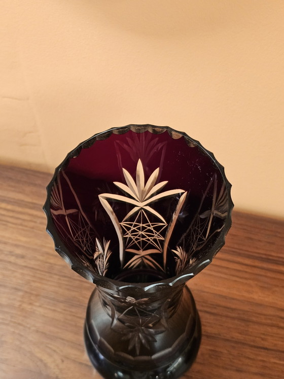 Antique Bohemian Ruby Red Cut Crystal Vase (photo 7 of 9)