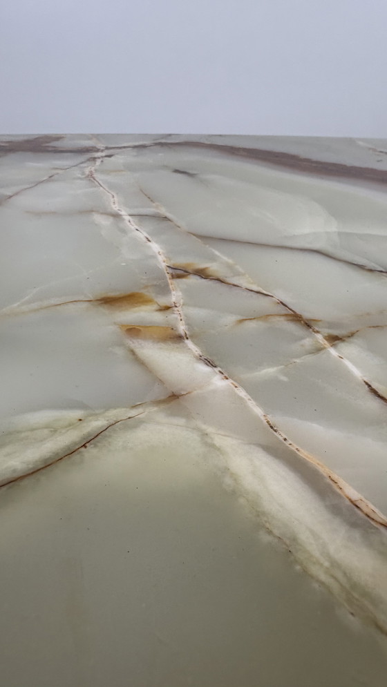 Image 1 of Tavolino da caffè vintage in pietra naturale, ottone e marmo onice