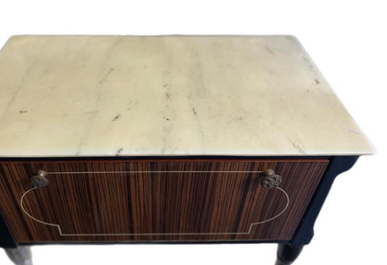 Image 1 of Italian bedside table pair, marble Makassar ebony veneer