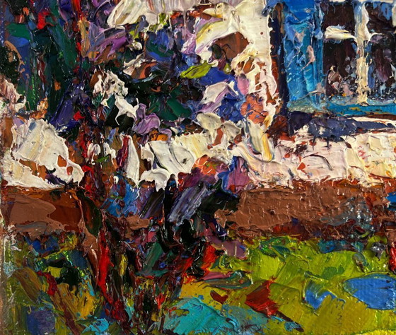 Image 1 of Original Oil Painting Summer House Landscape Warm in every ray and smile