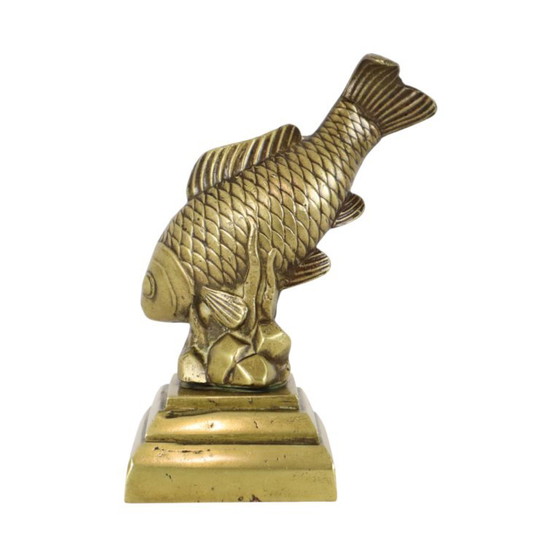 Vintage Zwaar Massief Brons Koi Karper Beeld – Beeldhouwkunst, Bronze (photo 4 of 10)
