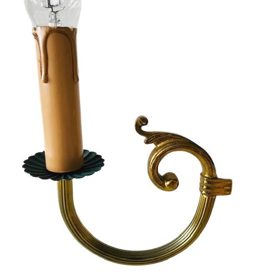 Image 1 of Lampada da parete vintage in stile impero di metà secolo Lucien Gau, in ottone barocco verde, anni '60