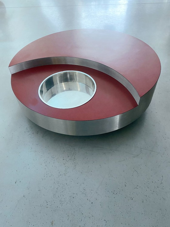 Tavolino da caffè rotondo rosso e argentato, Willy Rizzo, Tavolini da caffè, Metallo, Modern (foto 5 di 8)