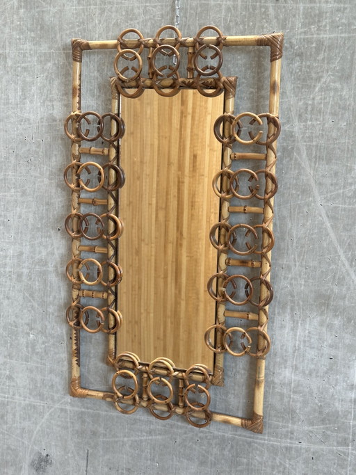 Vintage-Spiegel aus Rattan und Schilf, Ringdetails – Spanien, 50er Jahre