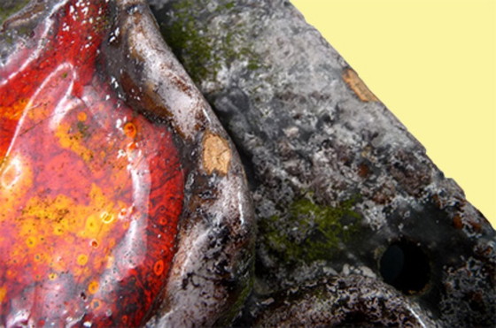 Image 1 of 3 Wandkacheln im Fat Lava Stil, 1970er, Blüten, Blätter, Keramik