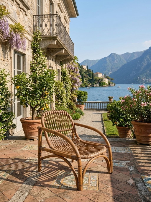 Vintage-Rattansessel – 1970er Jahre, hergestellt in Italien