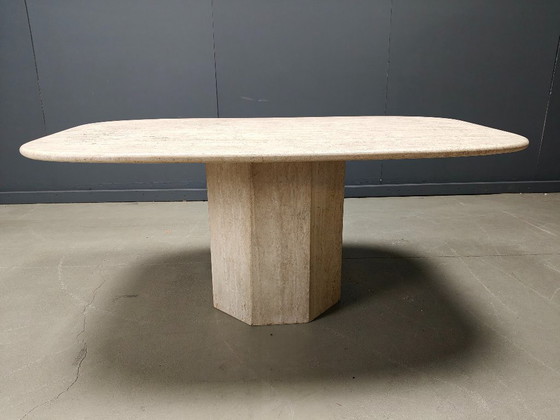 Image 1 of Table de salle à manger vintage en travertin, 1970
