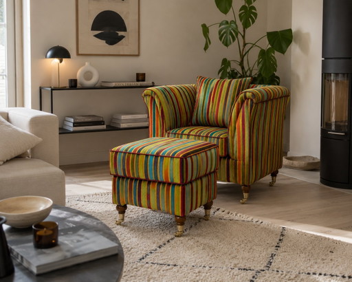 Vintage Design Armchair With Footstool