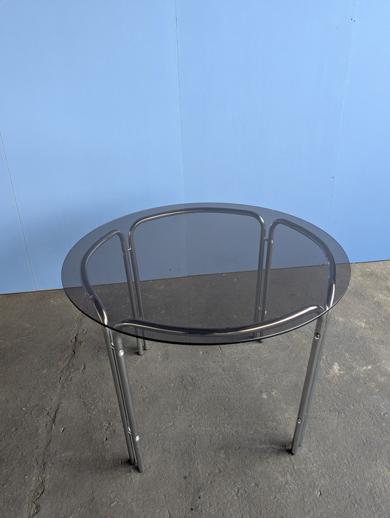Image 1 of Vintage chrome & glass dining table