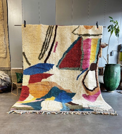 Kleurrijk Berber Marokkaans Beni Ourain wollen tapijt 220x310 cm - Berber Marokkaans tapijt