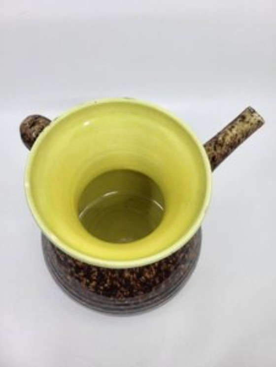 Image 1 of Accolay ceramic vase, yellow and brown, France, vintage 1960