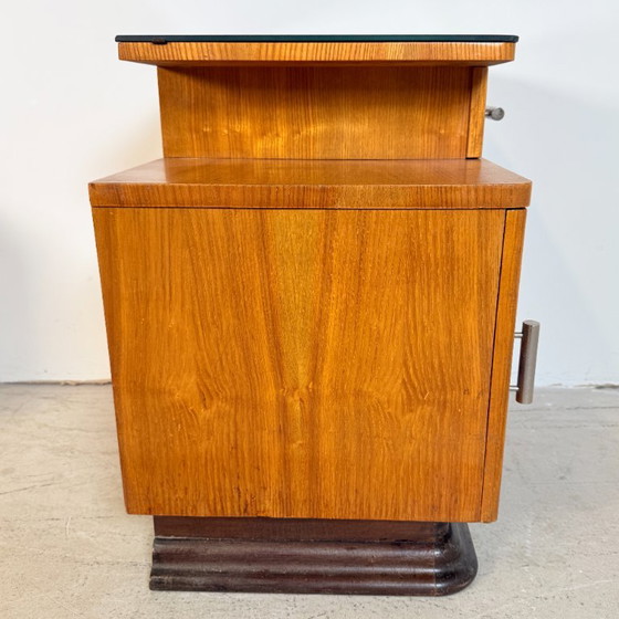 Set of 2 Walnut Burl Nightstands, Jindřich Halabala, Glass, Wood, Brown (photo 12 of 14)
