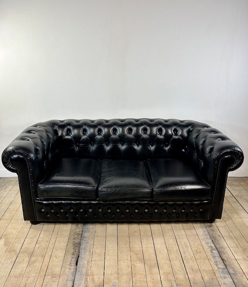 Divano Chesterfield vintage anni '80 in pelle nera