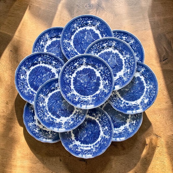 Image 1 of 11 English plates signed Enoch Wedgwood "Avon Cottage"